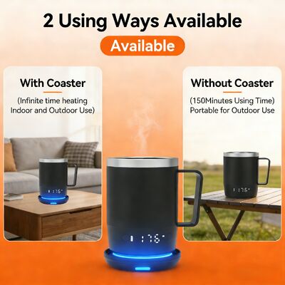 Mug à café chauffant intelligent de conception d'usine avec contrôle numérique de la température à LED en acier inoxydable portable