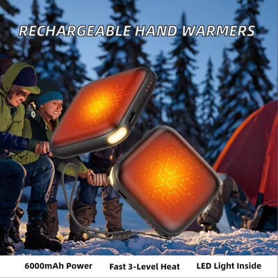 Rechargeable 2-Pack 6000mAh Hand Warmers Fast Heating LED Light for Certified 1 Year Warranty-Portable Pocket Heater for Outdoor