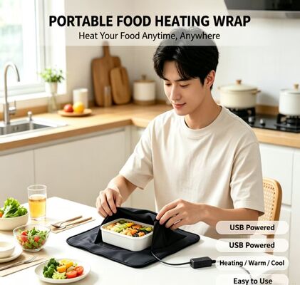 Sac de chauffage alimentaire alimenté par USB avec conception d'emballage flexible et matériaux de qualité alimentaire fournissant un chauffage doux et constant pour les repas emballés