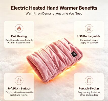 Chauffe-mains électrique portable USB 3 températures réglables Max 50°C Sac chauffant doux en flanelle rechargeable Cadeau chaud d'hiver pour l'extérieur