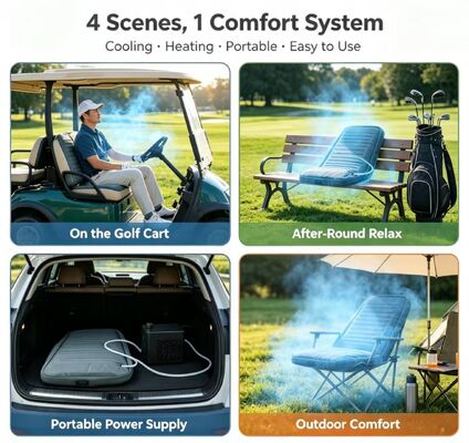 Coussin chauffant de golf doux et durable pour sièges de voiturette de golf offrant des fonctions de chauffage et de refroidissement avec protection contre la surchauffe pour une utilisation prolongée en extérieur
