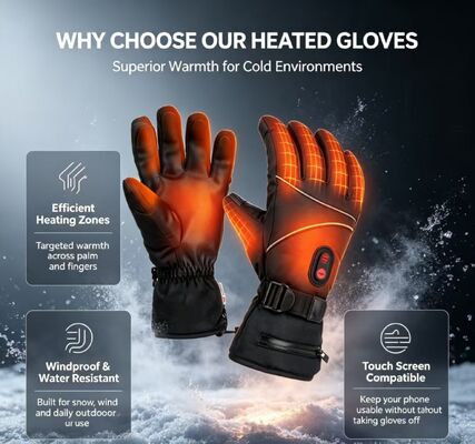 Gants chauffants électriques, gants chauffants alimentés par batterie à feuille de graphène 5V, gants thermiques chauds coupe-vent et imperméables réglables de 40 à 65 ℃ pour le ski, le cyclisme, le camping et le travail