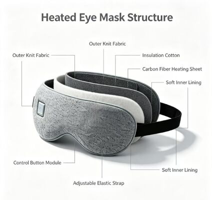 Masque pour les yeux chauffant électrique avec feuille chauffante intégrée en fibre de carbone, doublure intérieure douce en coton isolant, masque chauffant portable de 1000 mAh avec température réglable pour apaiser les yeux fatigués