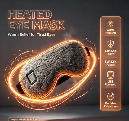 Masque pour les yeux chauffant réglable 35-55°C, masque chauffant portable à charge rapide, masque chauffant électrique en tissu tricoté doux équipé d'une pochette de rangement pour les voyages et la relaxation oculaire quotidienne