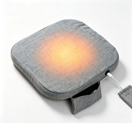 Coussin de siège chauffant USB en graphène OEM ODM, logo personnalisé, taille personnalisée, couleur personnalisée, coussin de chaise chauffant en lin et coton avec poche pour batterie externe, contrôle de température à 3 vitesses pour voiture, bureau, maison