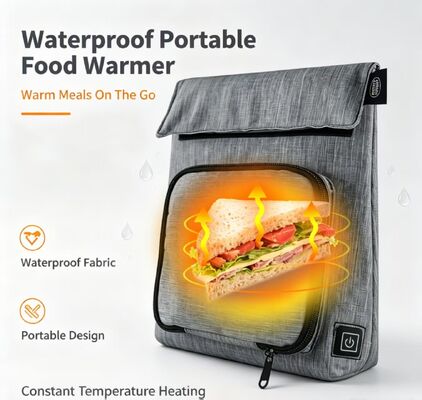 Sac chauffant alimentaire USB étanche, portable 3 niveaux 50-59℃ température réglable, sac chauffant alimentaire amovible lavable étanche aux fuites pour voyage, école, pique-nique en plein air
