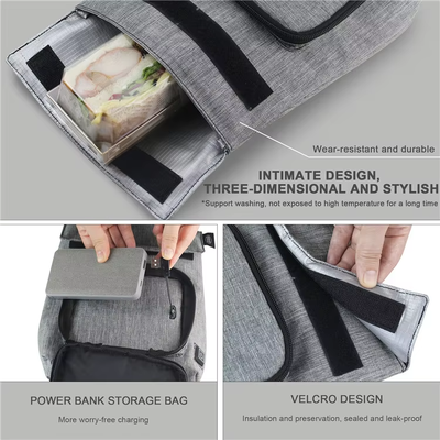 Sac chauffant alimentaire USB étanche, portable 3 niveaux 50-59℃ température réglable, sac chauffant alimentaire amovible lavable étanche aux fuites pour voyage, école, pique-nique en plein air