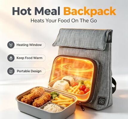 Sac à déjeuner chauffant USB en fibre de polyester, chauffe-aliments étanche et anti-fuite, unité chauffante amovible et lavable, 50 à 59 ℃, réglage de la température à 3 niveaux pour réchauffer les repas en déplacement
