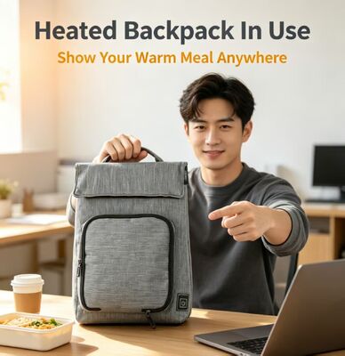 Sac à déjeuner chauffant USB en fibre de polyester, chauffe-aliments étanche et anti-fuite, unité chauffante amovible et lavable, 50 à 59 ℃, réglage de la température à 3 niveaux pour réchauffer les repas en déplacement
