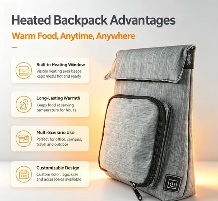 OEM ODM Logo personnalisé USB Sacoche chauffante pour aliments chauffés, étanche à l'eau, étanche aux fuites, lavable, amovible, chargeur, sac chauffant pour les voyages, école de pique-nique