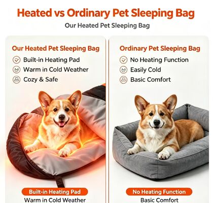 Sac de couchage chauffé pour chien réglable à 3 niveaux, polyester en coton creux doux portable, sac de couchage chaud pour animaux de compagnie pour l'hiver, vent de neige, camping Voyage à domicile Utilisation en plein air