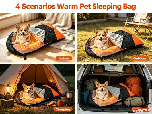 Sac de couchage pour chiens chauffé portable pliable, facile à transporter et à ranger, réglable à 3 niveaux, résistant à l'eau et aux rayures, certifié CE FCC ROHS