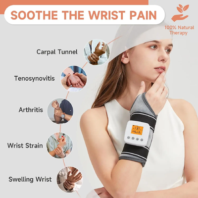 Attelle de poignet chauffante rechargeable par USB avec massage par vibration, 3 réglages de température et de minuterie, bandage chauffant pour le soutien du poignet en cas de tunnel carpien et d'arthrite