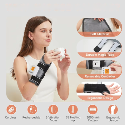 Attelle de poignet chauffante rechargeable par USB avec massage par vibration, 3 réglages de température et de minuterie, bandage chauffant pour le soutien du poignet en cas de tunnel carpien et d'arthrite