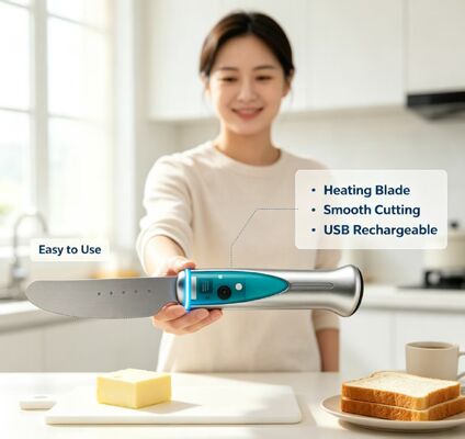 Safe Waterproof Heated Butter Knife, Touch Sensing Design Stainless Steel Electric Butter Cutter with 1020mAh Rechargeable Battery for Home Baking