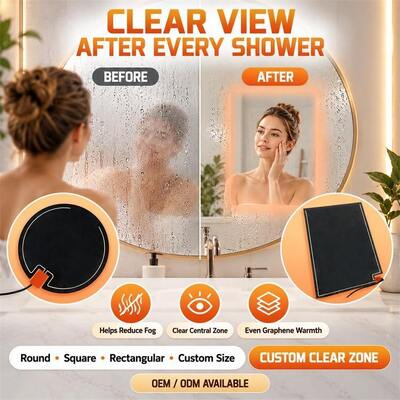 Plaquette de chauffage pour débrouilleur de miroirs au graphène, forme personnalisée, taille, tension, film flexible résistant à l'humidité pour miroirs de salle de bain