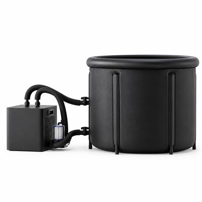 Baignoire à glace avec refroidisseur externe, baignoire ronde noire pour immersion à froid avec deux tuyaux d'eau, filtre et couvercle à boucle pour projets personnalisés