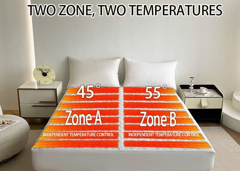 Couverture de matelas électrique à chauffage sur mesure à double zone de contrôle technologie du graphène et tissu antibactérien