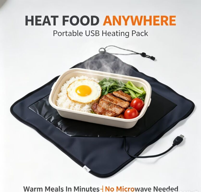 Sac chauffant alimentaire alimenté par USB avec surface de qualité alimentaire facile à nettoyer et idéal pour maintenir la chaleur constante des repas en déplacement