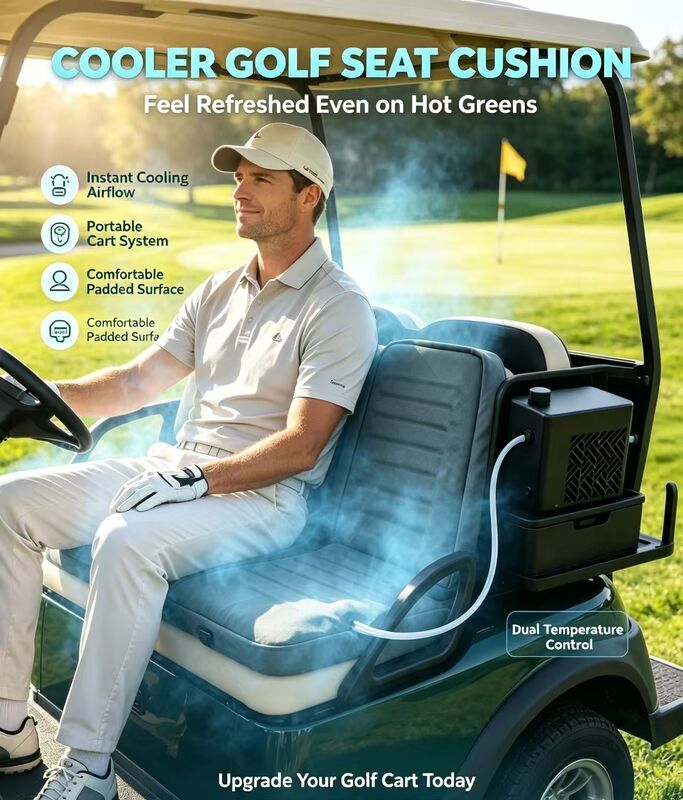 Coussin chauffant de golf doux et durable pour sièges de voiturette de golf offrant des fonctions de chauffage et de refroidissement avec protection contre la surchauffe pour une utilisation prolongée en extérieur