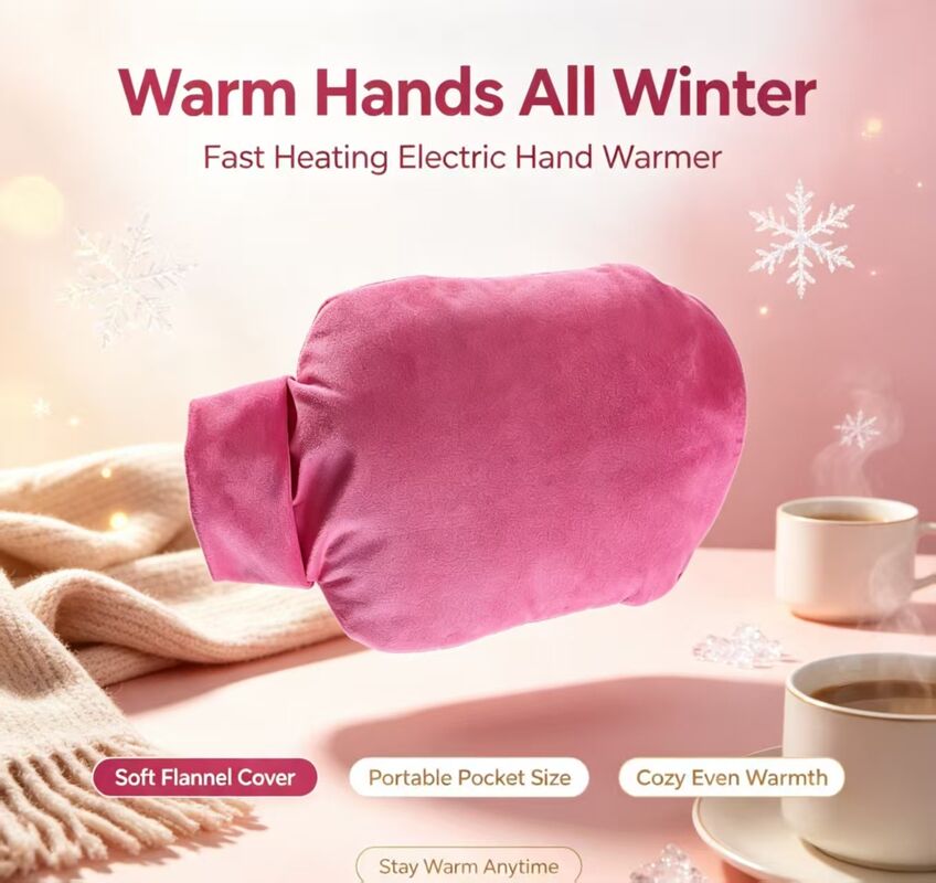 Chauffe-mains rechargeable en forme de seau, tissu ultra doux en cristal, température réglable, pochette chauffante électrique portable avec chargement CC, couleur personnalisée OEM ODM