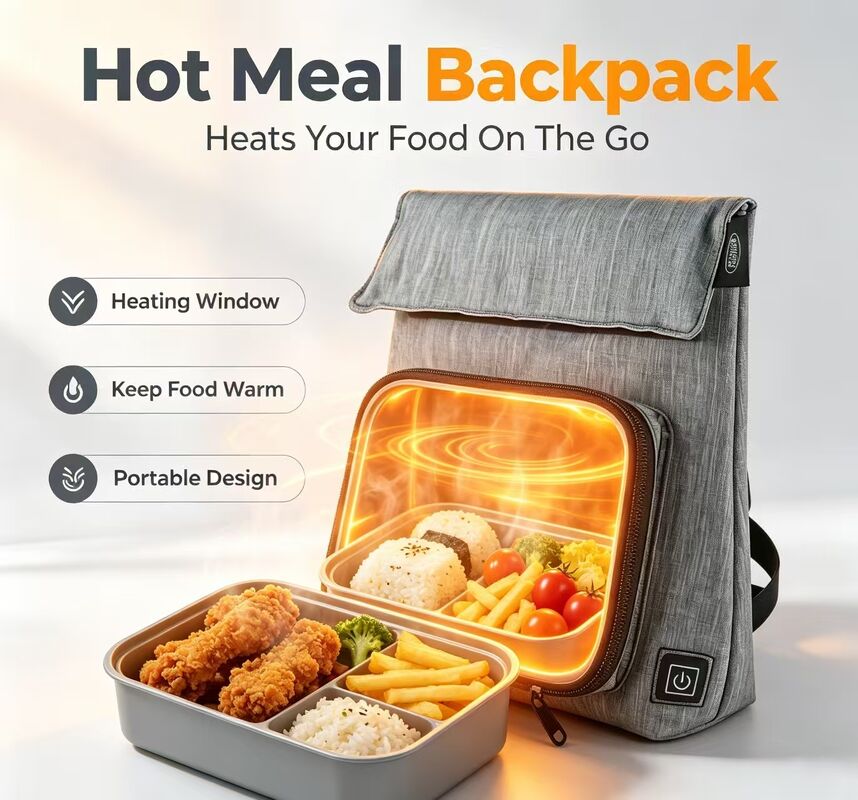 Sac à déjeuner chauffant USB en fibre de polyester, chauffe-aliments étanche et anti-fuite, unité chauffante amovible et lavable, 50 à 59 ℃, réglage de la température à 3 niveaux pour réchauffer les repas en déplacement