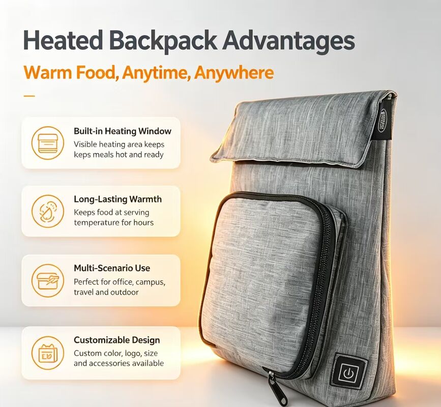 OEM ODM Logo personnalisé USB Sacoche chauffante pour aliments chauffés, étanche à l'eau, étanche aux fuites, lavable, amovible, chargeur, sac chauffant pour les voyages, école de pique-nique