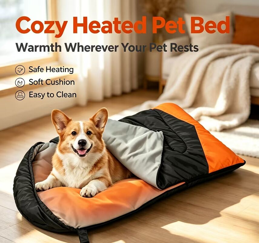 Sac de couchage pour chiens chauffé 3 niveaux réglable de température, sac de couchage en coton creux de marque privée 71*108cm, logo et emballage personnalisés pour le camping Voyage à domicile en plein air, certifié CE FCC