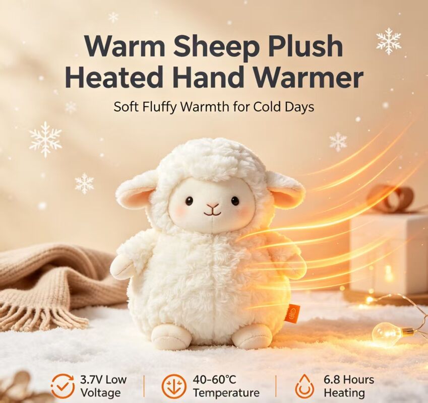 Warm Sheep Rechargeable Hand Warmer,3‑Level 40‑50‑60℃ Adjustable Temperature,6‑8H Long Lasting Portable Pocket Heater,Polyester Fiber Winter Heating Gift for Indoor Outdoor Use