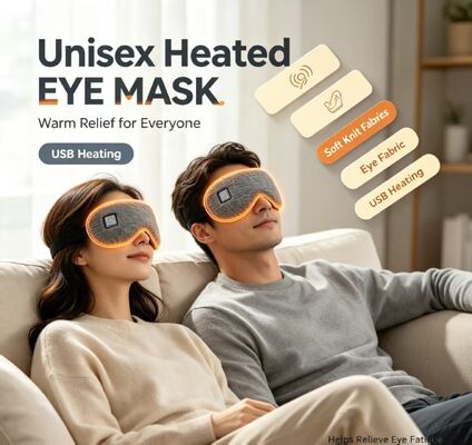 Masque pour les yeux chauffé unisexe, USB rechargeable en tissu tricoté souple Masque thermique pour les yeux, température réglable Masque à compresse chaude pour soulager la fatigue oculaire pour les hommes Femmes Voyage au bureau à domicile