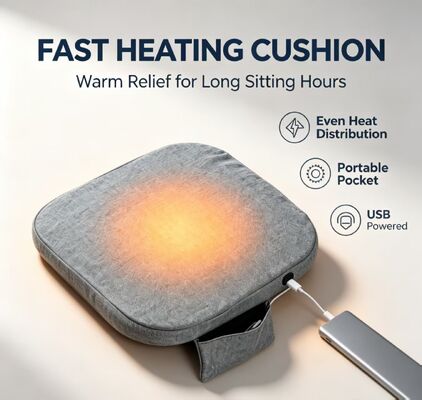 Coussin chauffant en graphène 45x45cm, 3cm d'épaisseur, lin et coton, USB, réglage de température à 3 vitesses, coussin chauffant pour la maison, la voiture, le bureau, soutien chaud pour la taille et les fesses