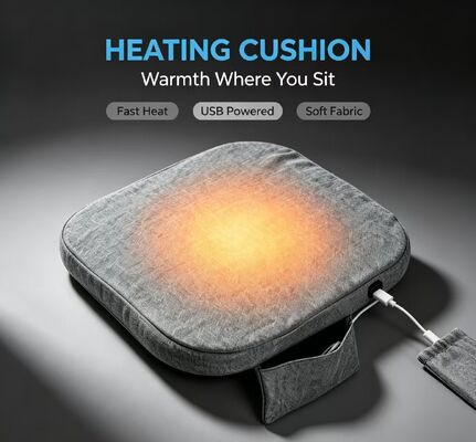 Coussin de siège chauffant USB en graphène OEM ODM, logo personnalisé, taille personnalisée, couleur personnalisée, coussin de chaise chauffant en lin et coton avec poche pour batterie externe, contrôle de température à 3 vitesses pour voiture, bureau, maison