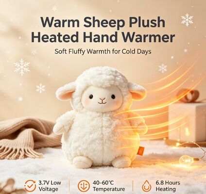 Chauffe-mains rechargeable mouton chaud, température réglable à 3 niveaux 40-50-60°C, chauffe-poche portable longue durée 6-8H, cadeau chauffant d'hiver en fibre de polyester pour une utilisation intérieure et extérieure