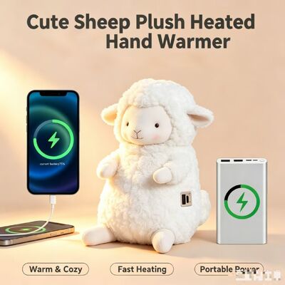Chauffe-mains portable rechargeable en forme de mouton mignon et chaud, 3 réglages de chaleur 40-60°C, 6-8 heures d'autonomie, batterie externe USB pour une utilisation nomade, chauffe-poche d'hiver compact en polyester 9*15*18cm