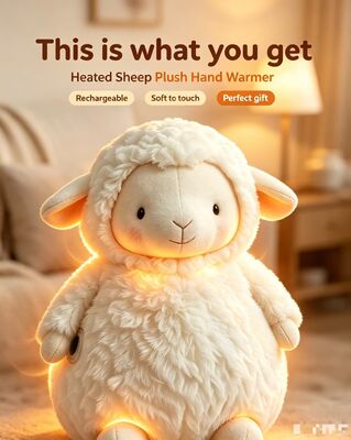 Adorable Mouton en forme de coussin chauffant USB, contrôle de température à 3 niveaux 40-60℃, polyester doux et agréable pour la peau, sans danger pour les enfants pour un usage quotidien à la maison, chauffe-mains portable en déplacement avec autonomie de 6-8H