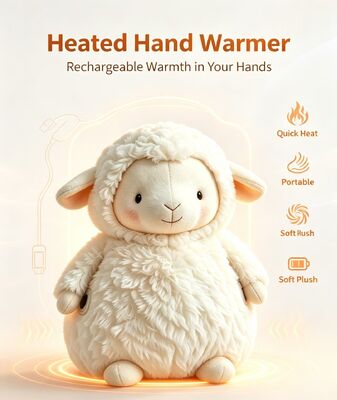 Chauffe-mains portable pour enfants en forme de mouton, alimenté par une batterie externe USB pour un transport facile, tissu doux et délicat au toucher pour un usage domestique en intérieur, réglage de chaleur à 3 niveaux 40-50-60°C, autonomie de 6-8 heures