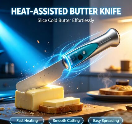 Couteau à beurre chauffé étanche à l'eau, conception de détection tactile Coupe-beurre électrique en acier inoxydable avec batterie rechargeable de 1020 mAh pour la cuisson à la maison
