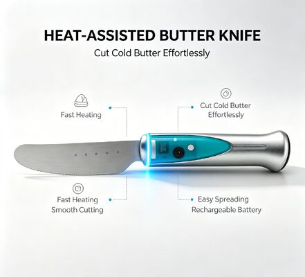 Couteau chauffant électrique indispensable pour la pâtisserie, coupe-beurre ramollissant à commande tactile étanche, rechargeable par USB 1020 mAh, excellent cadeau gadget de cuisine