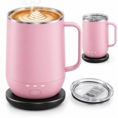 Tasse chauffante à induction, plusieurs réglages de température avec contrôle à un bouton, tasse à café sans fil rechargeable avec doublure en acier inoxydable, logo couleur personnalisé et emballage