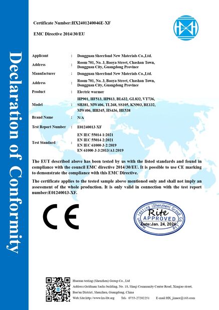 Chine Dongguan Sheerfond New Materials Co., Ltd. certifications