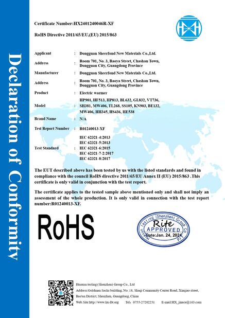 Chine Dongguan Sheerfond New Materials Co., Ltd. certifications