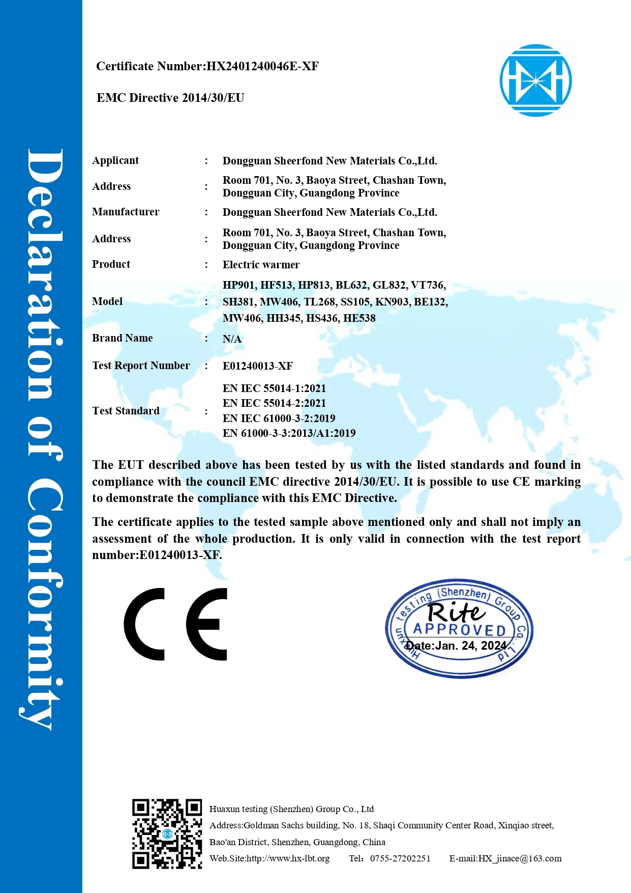 Chine Dongguan Sheerfond New Materials Co., Ltd. Certifications